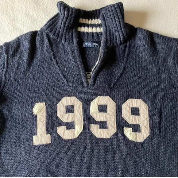 Nautica Navy Zip-Up Sweater with Cream '1999' Patch - Picture 2 of 8